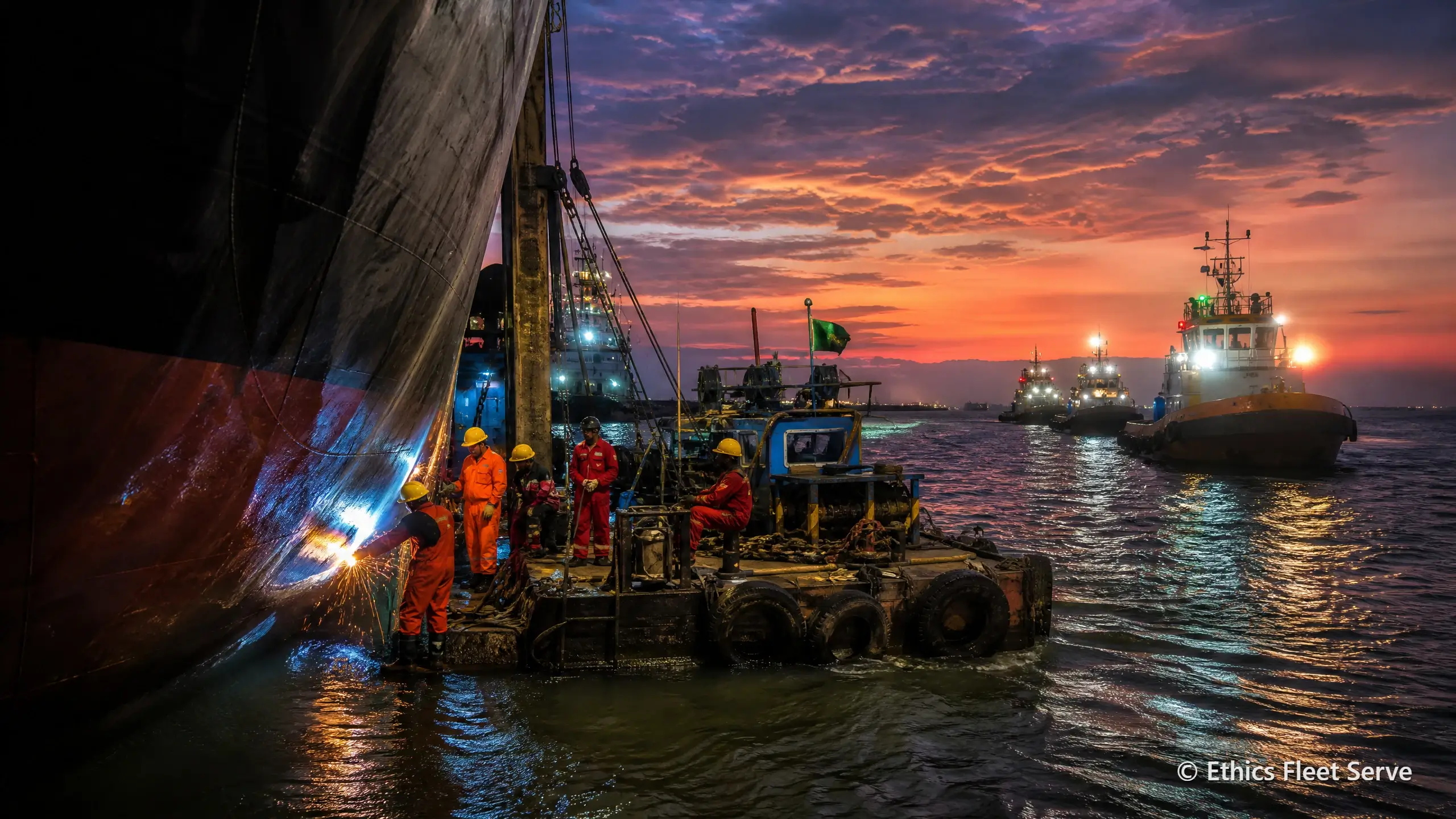 Emergency ship repair at Chittagong anchorage